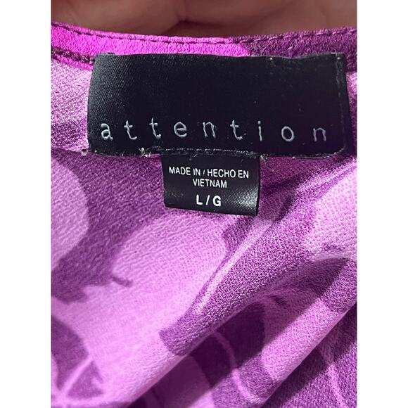 Attention Magenta Purple Leaf Print Faux Wrap Dress Long Sleeve Size 10 fuchsia - Picture 5 of 5